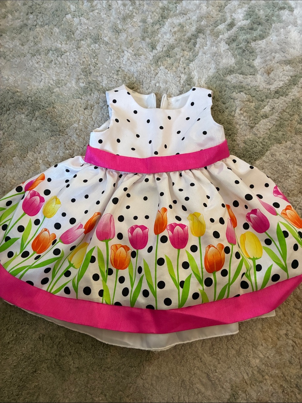 American Princess White Polka Dot Tulip Border Dress with Pink Accents